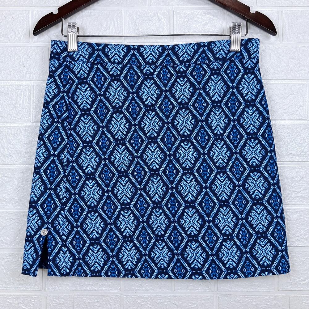 Rafaella Comfort Skort Small Blue Geometric Print Pull On Stretch Golf Skirt